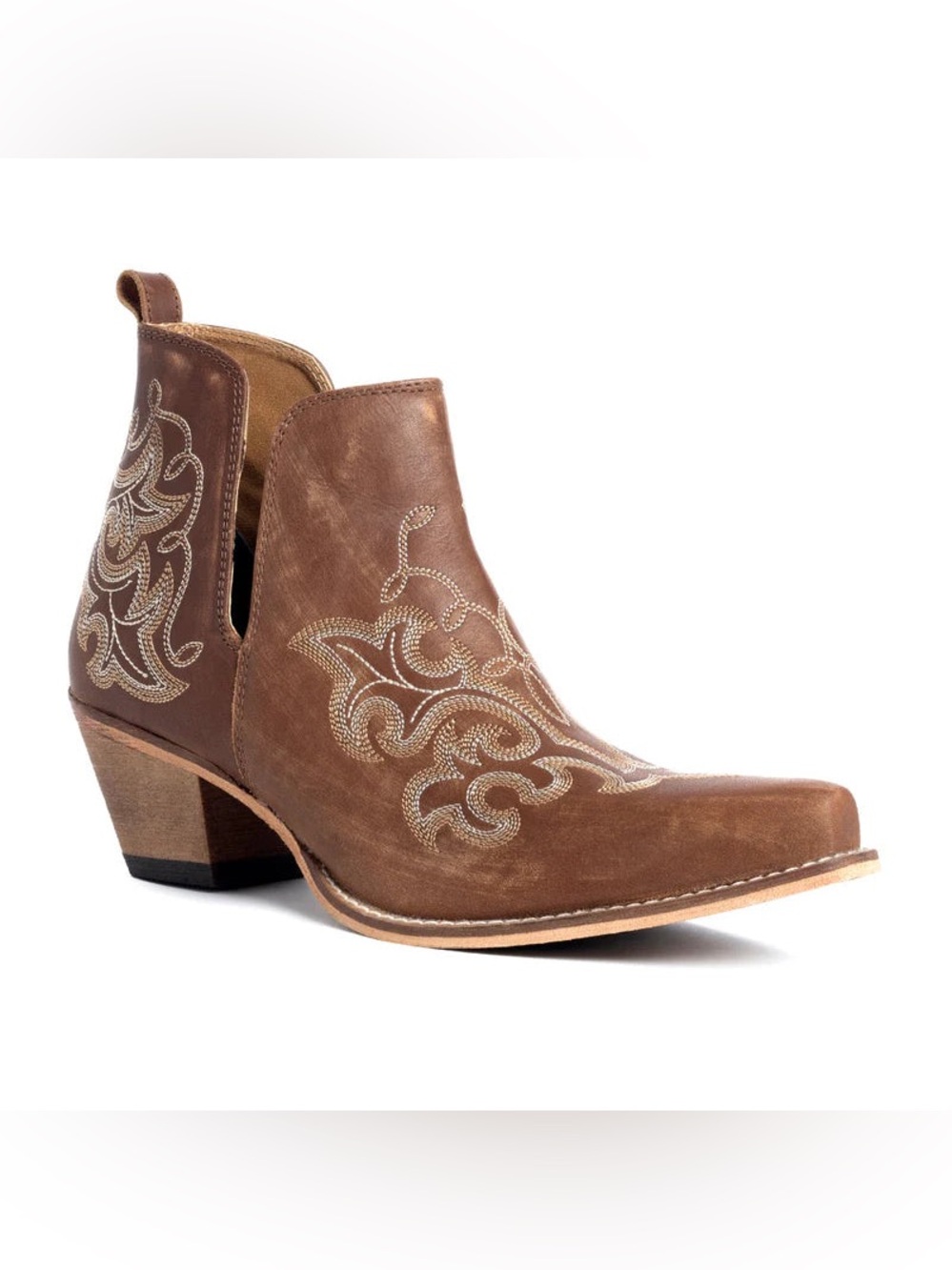 Women's Brown Western Leather Embroidered Booties La Ponderosa